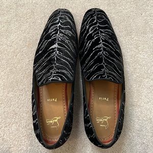 Christian Louboutin Men Loafer Black and Silver Lining Size 42/ US 9